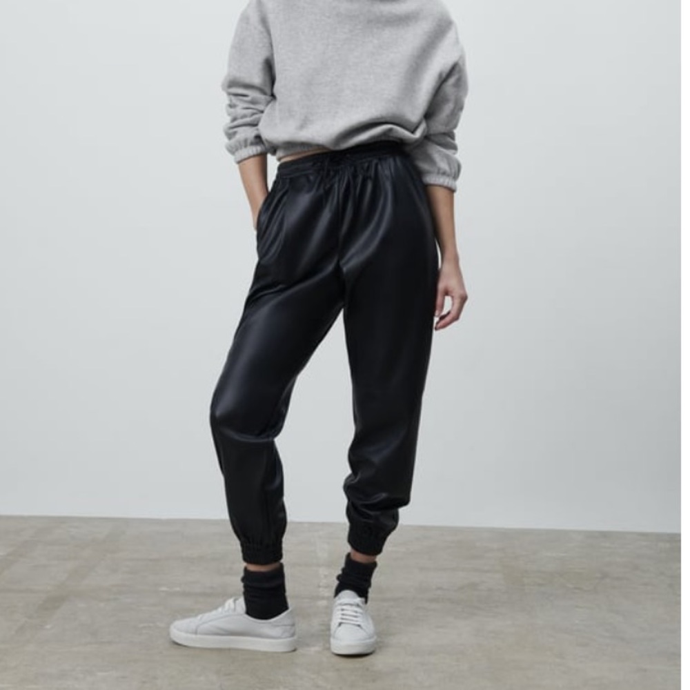Zara FAUX LEATHER JOGGING PANTS